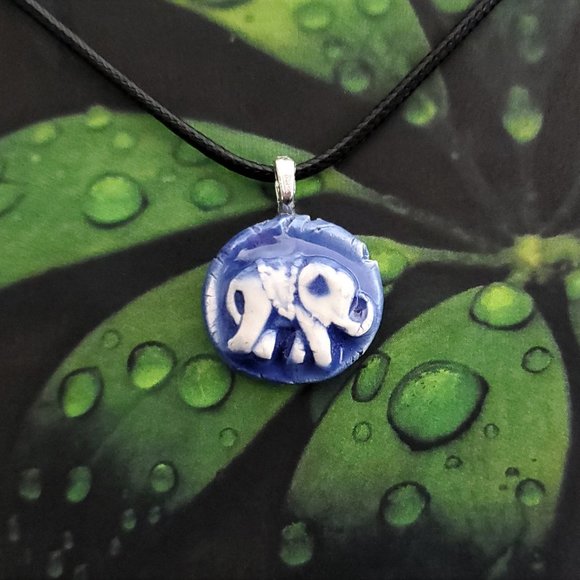 Handmade Ceramic Blue Elephant Pendant Necklace - Picture 11 of 14